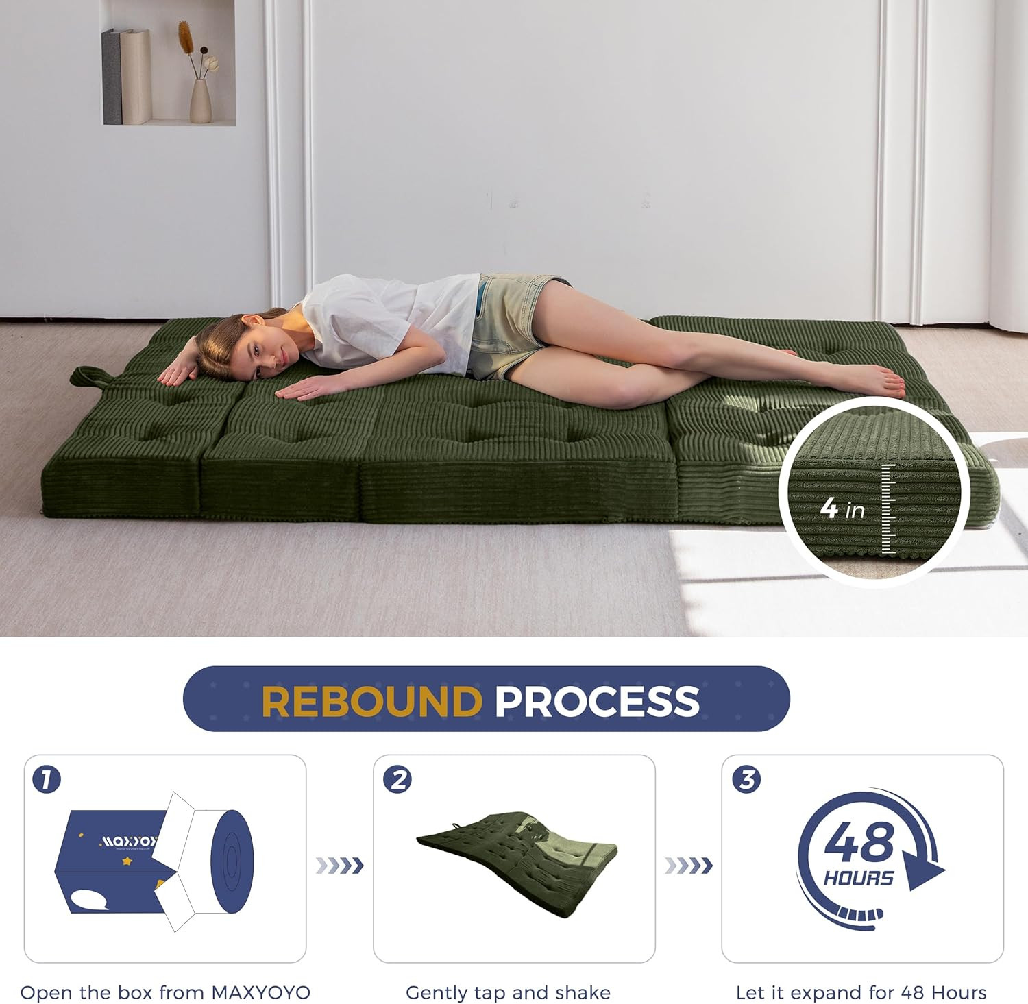 Foldable Sofa Couch Bed, 4 Inch Tufted Folding Couch, Portable Floor Couch with
