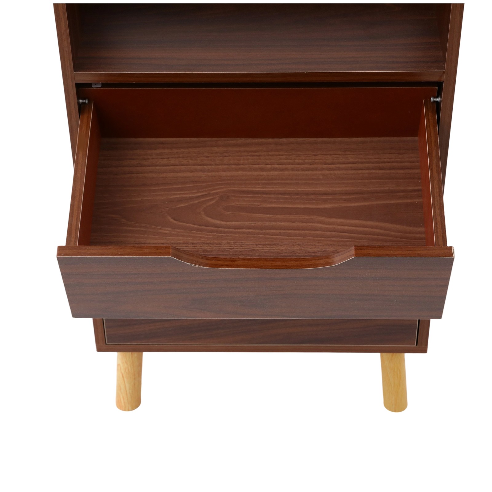 Walnut Standing Storage Shelf Freestanding Storage Rack Tall Open Bookshelf