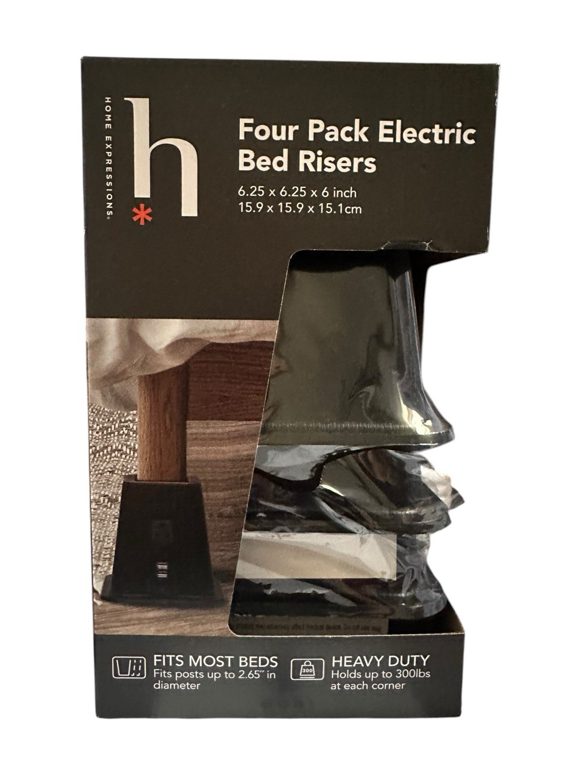 4 – 6” Bed Risers With USB Ports & Outlets, Heavy Duty Holds Up To 300 Lbs Each
