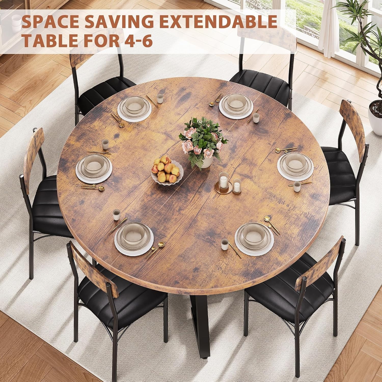 Round Oval Extendable Wood Dining Table for 6 Mesa Comedor Redonda Extensible