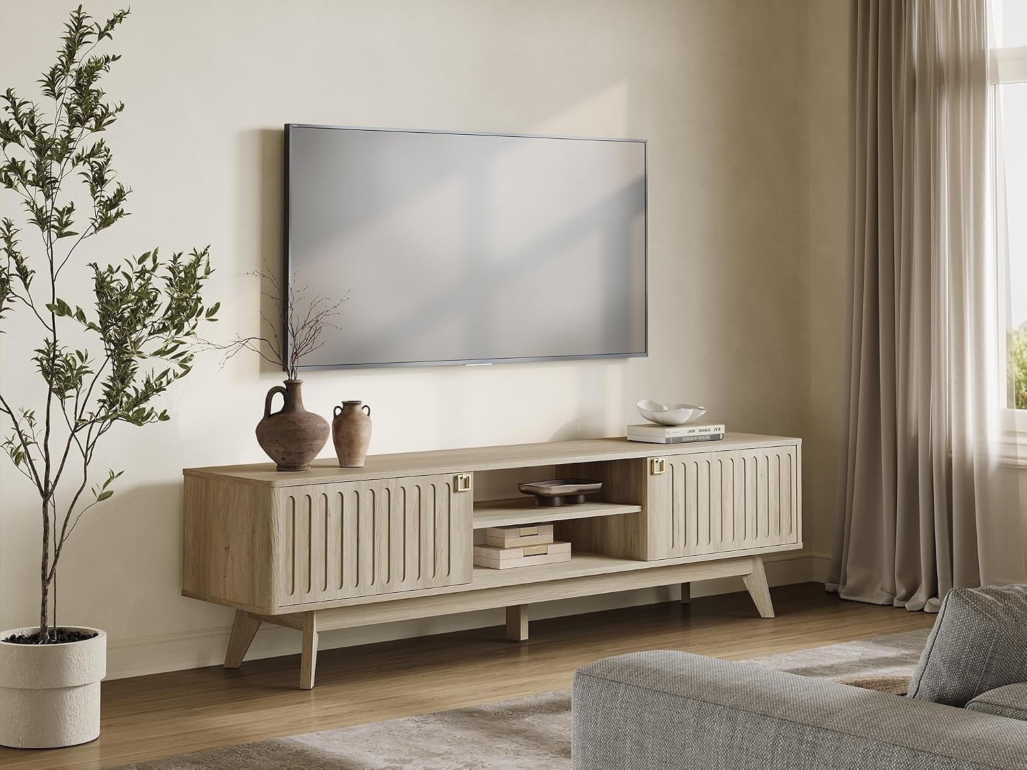 Modern TV Stand for 65/75/80 Inch TV, Long 70″ TV Stand Entertainment Center