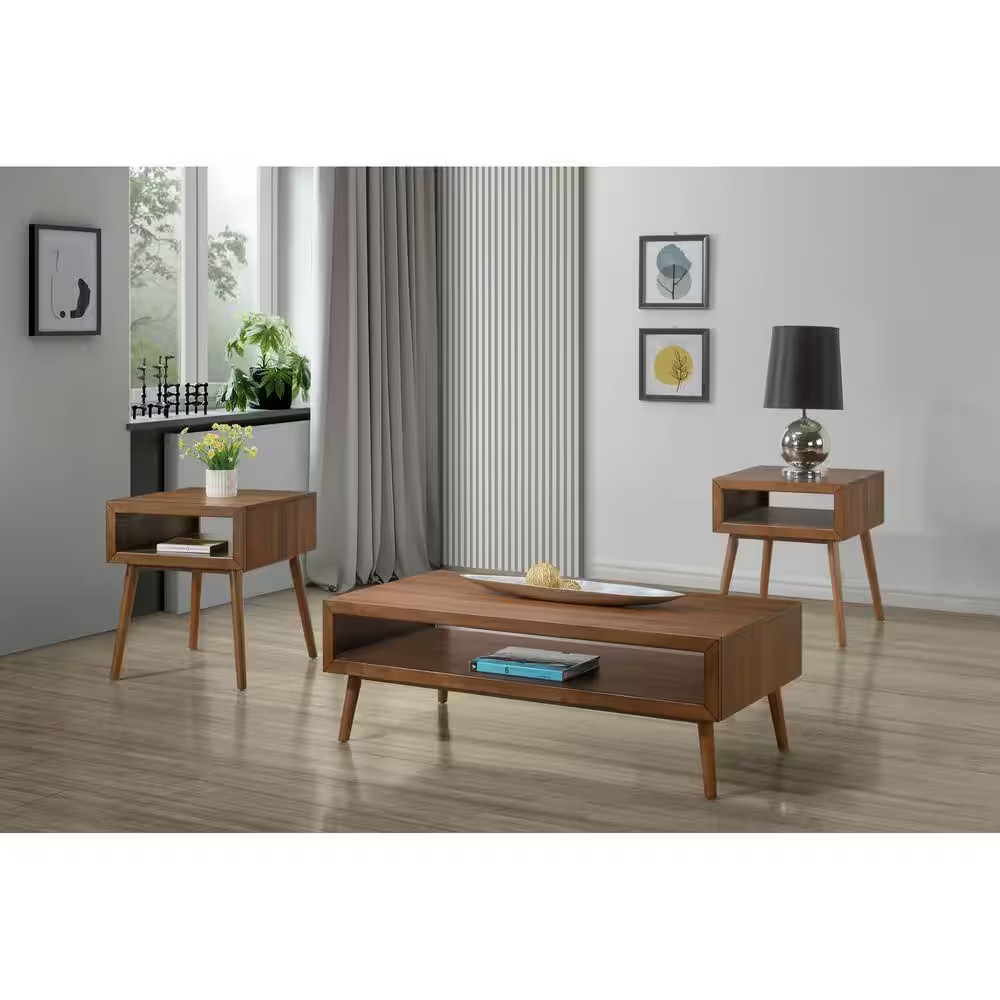 Monica 47.24 In. Brown 3-Pack Wood Rectangle Coffee Table Set with Shelves