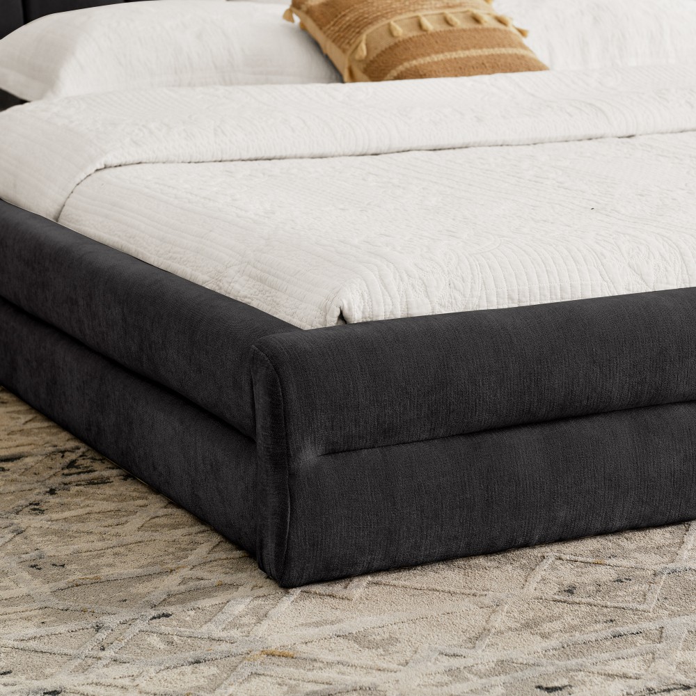 King Size Upholstered Bed Frame with Thick Fabric comfortable upholstered