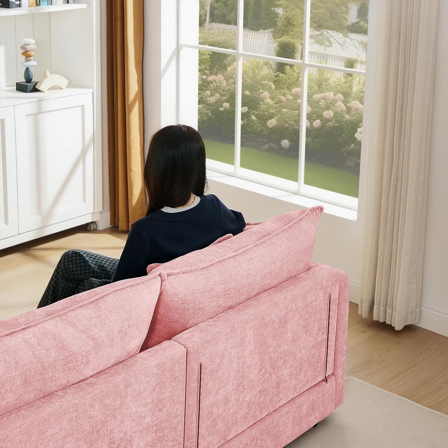 Oversized L-Shaped Boneless Couch, Modular Sectional Sofa Bed W/ Movable Ottoman