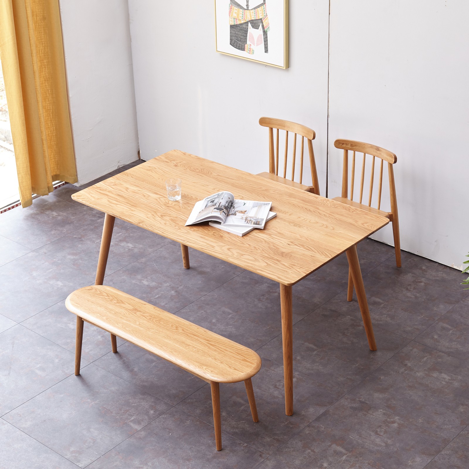 Solid Oak Wood Dining Bench Half-Round Design 47.2 in