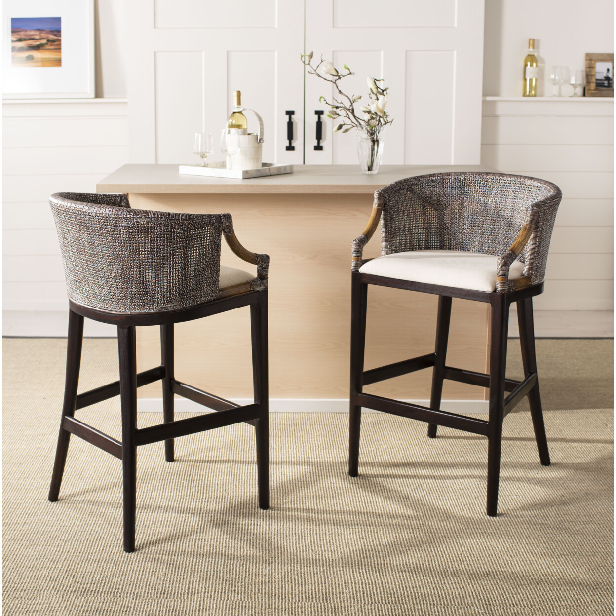 SAFAVIEH Brando Bar Stool | Brown / White |