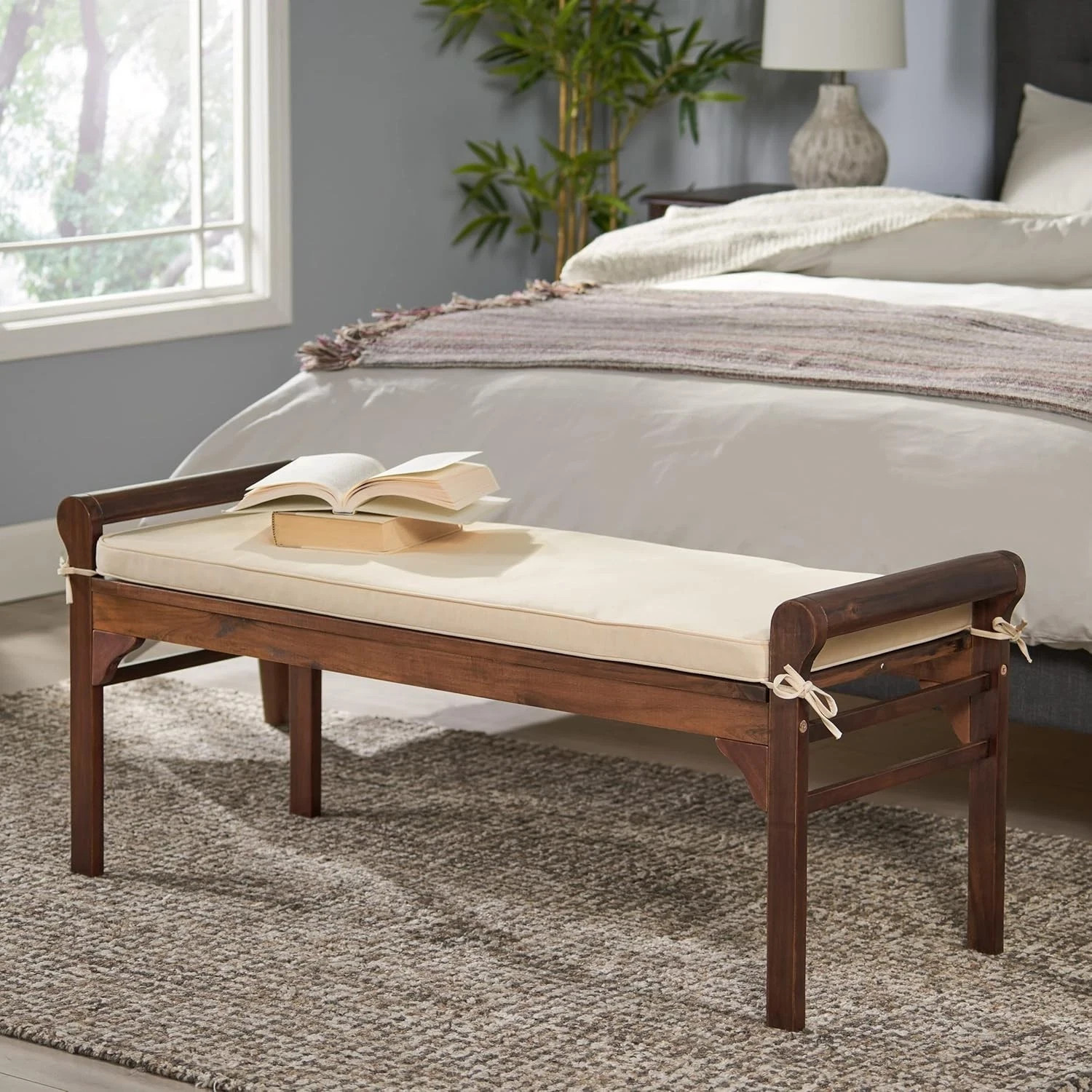 Solid Wood End of Bed Bench Modern Rustic Entrance Entry Farm Window Seat 47″L