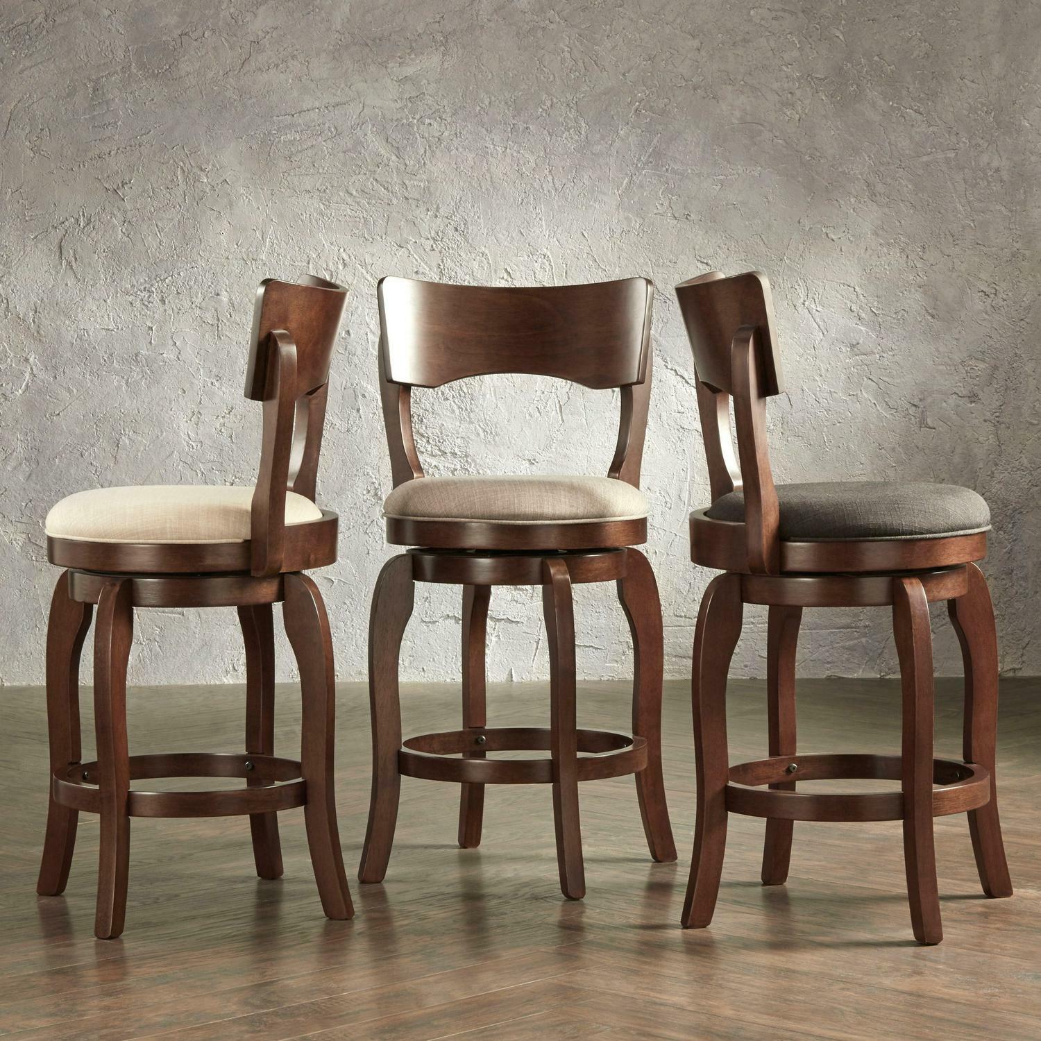 Transitional Swivel 24-inch Counter Height Stool Scroll/Curved Back Padded Seat