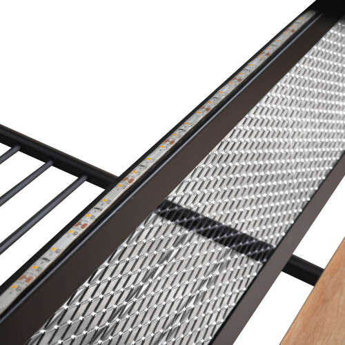 Full Size Metal Bunk Bed Frames with Built-in Desk LED Light and Storage Drawers