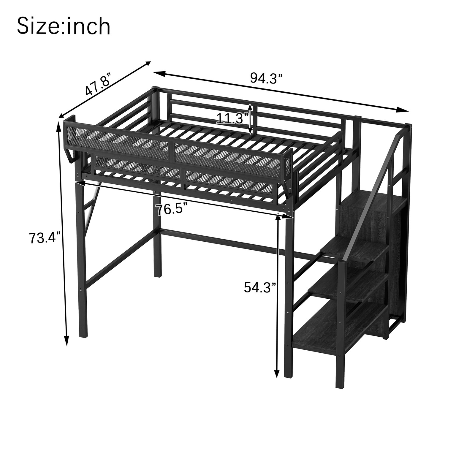 Twin Size Loft Bed with Stairs & Wardrobe, Metal Frame, Black