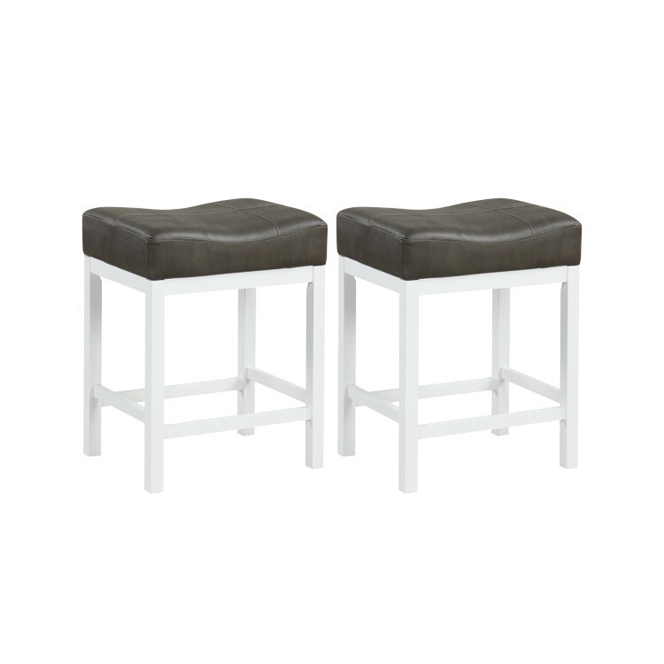 24.5″ Kitchen Stool Set Linen Fabric Saddle Stools Set of 2 With Cushioned Seat