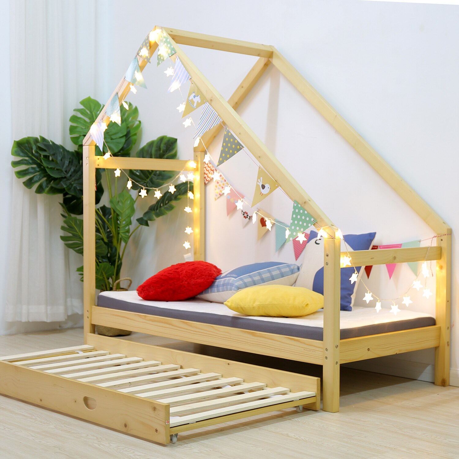 Double Children Floor Bed Frame Toddler Premium Wood Kids Twin Bed Bedroom Safe