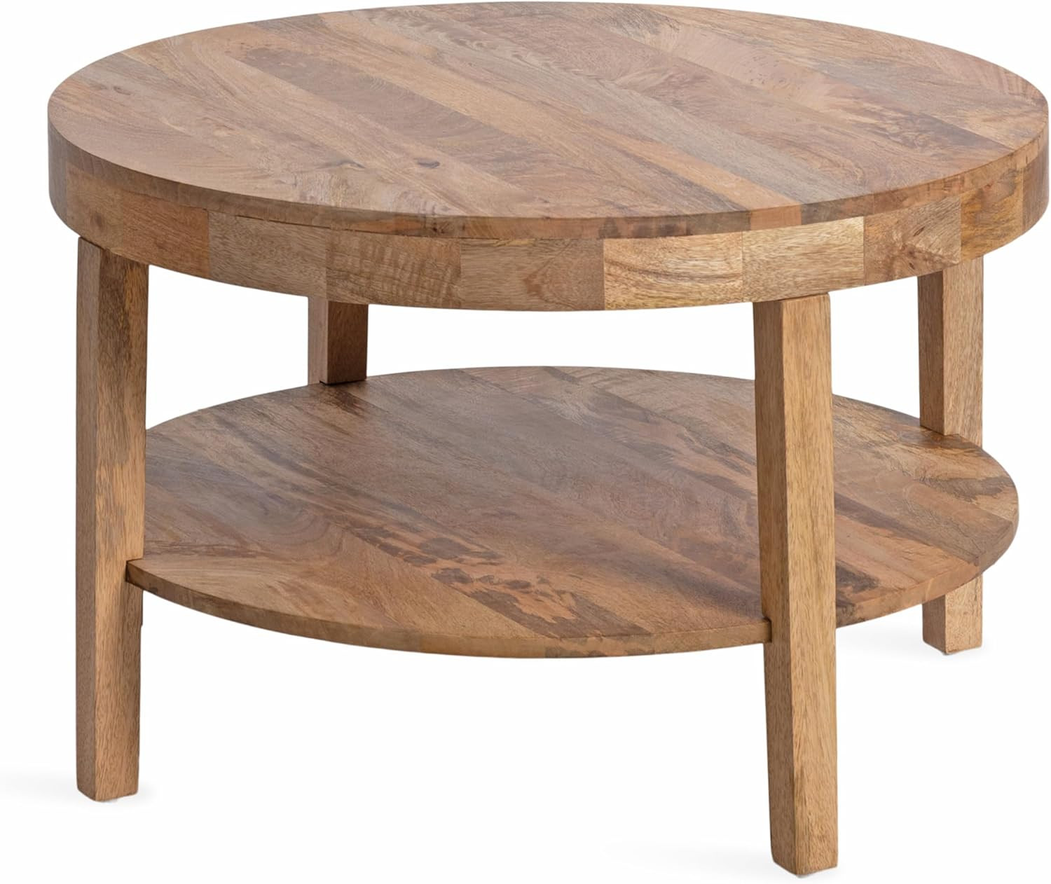 Talcott Tiered Modern round Coffee Table, 28 X 28 X 18, Natural Wood, Transition