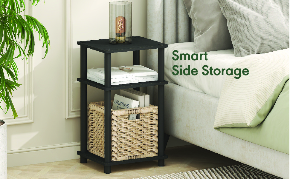 JUST Night Stand, 3-Tier Turn-N-Tube Nightstand, Toolless Bedside Table, End