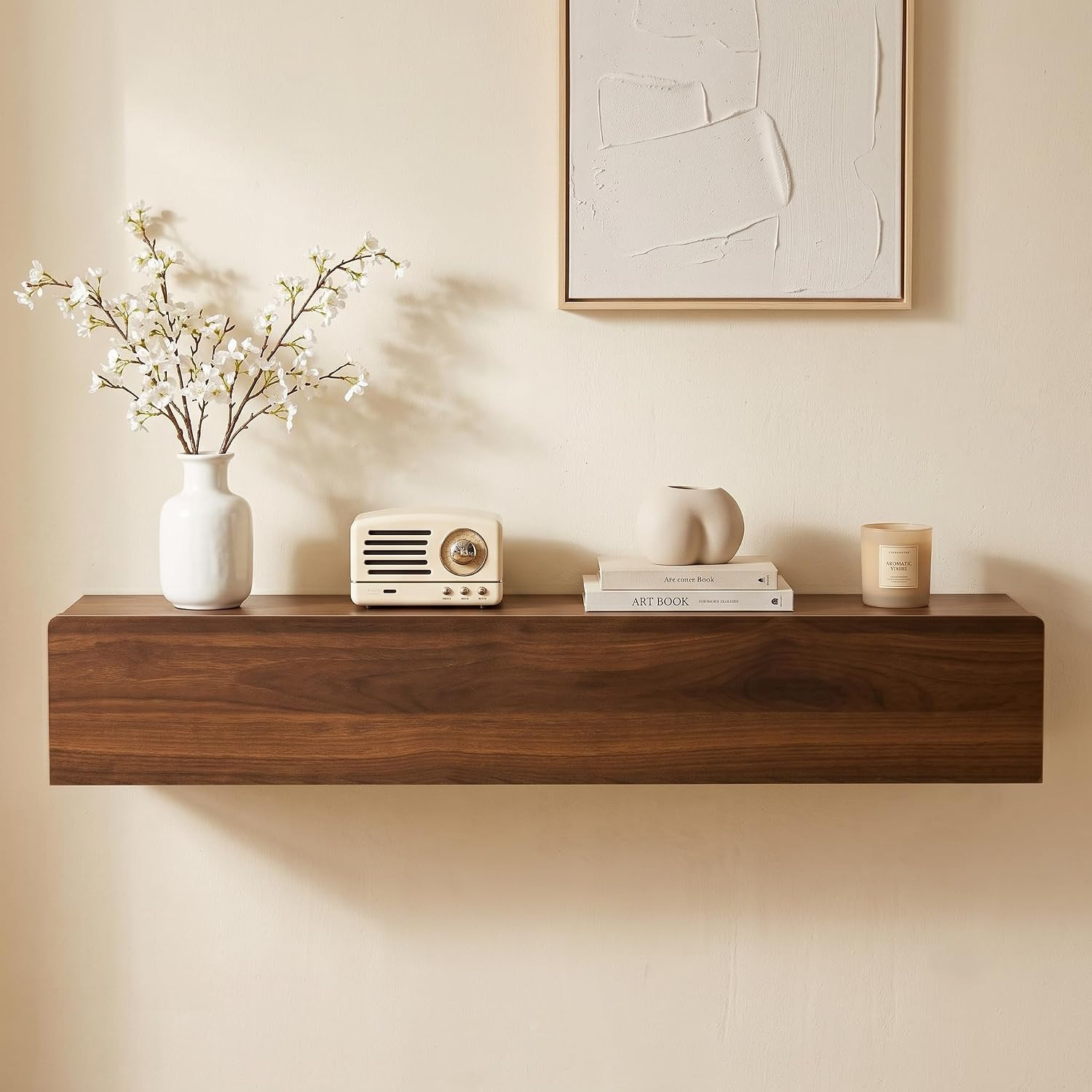 Modern 31.5” Floating Console Table – Solid Wood Wall Mounted Entryway Table
