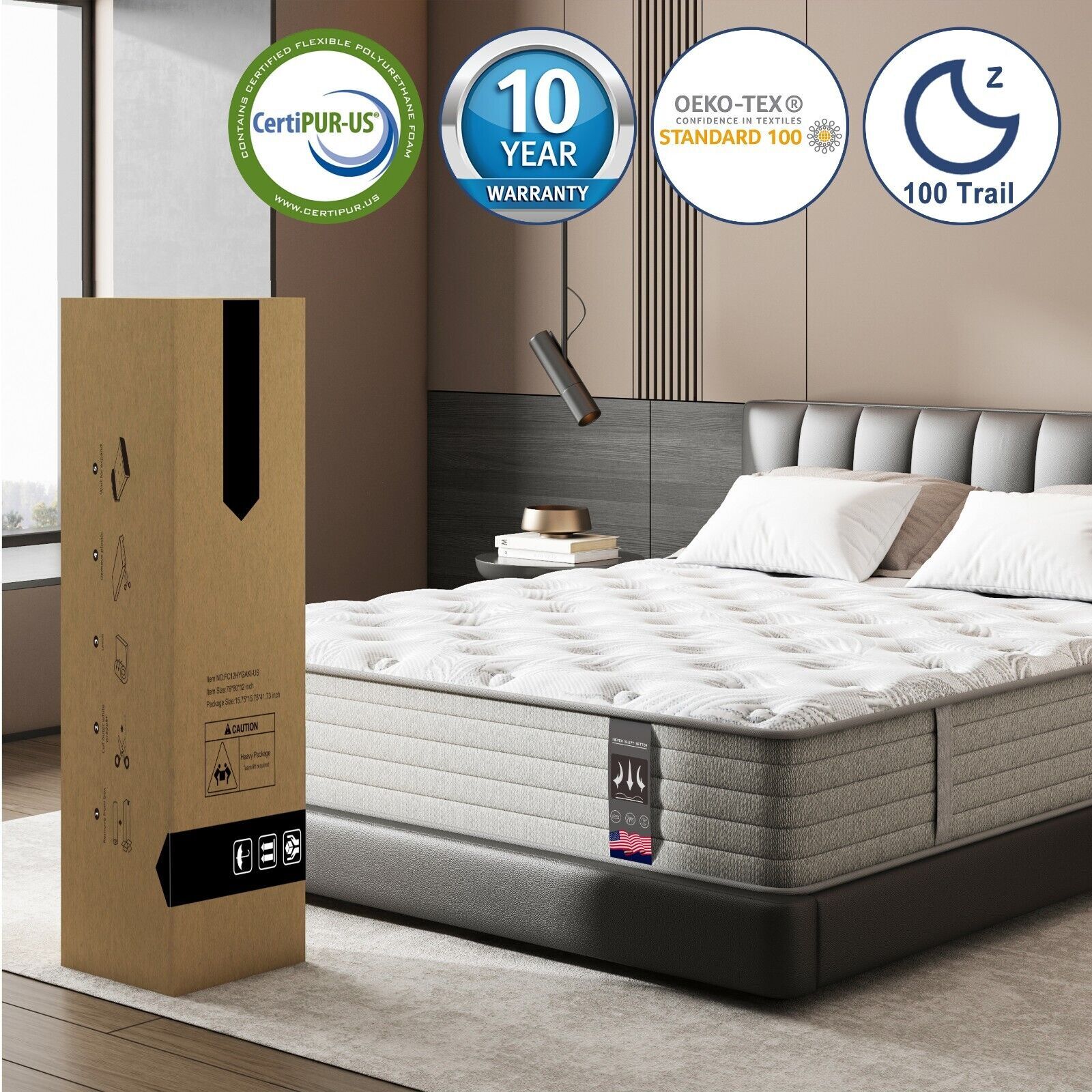 12″ 14” Twin Full Queen King Gel Memory Foam Hybrid Mattress, Mattress In A Box
