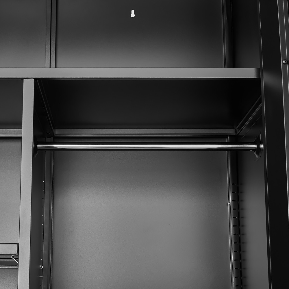 Wide Metal Storage Cabinet with Hanging Rod & Lock, Steel Wardrobe