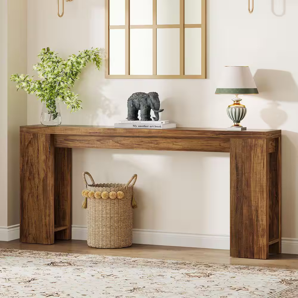 70.9 In. Rectangle Dark Brown Engineered Wood Extra Long Console Table Entryway