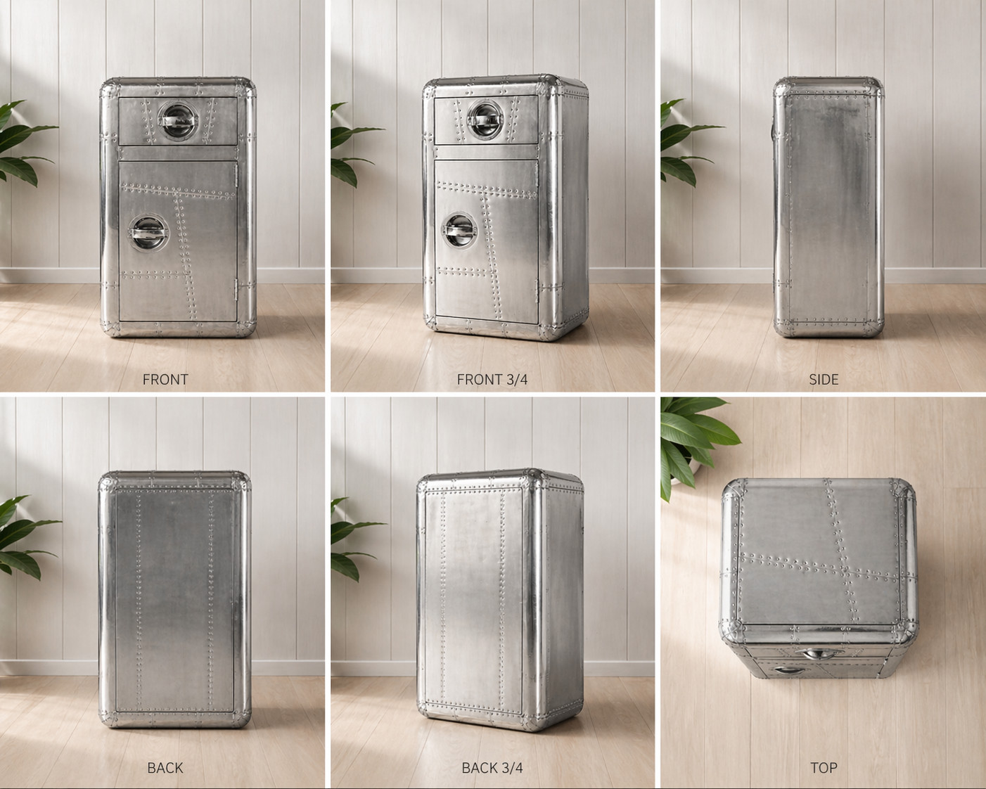 Aviator Aluminum Side Table Storage Cabinet Riveted Metal Industrial Nightstand