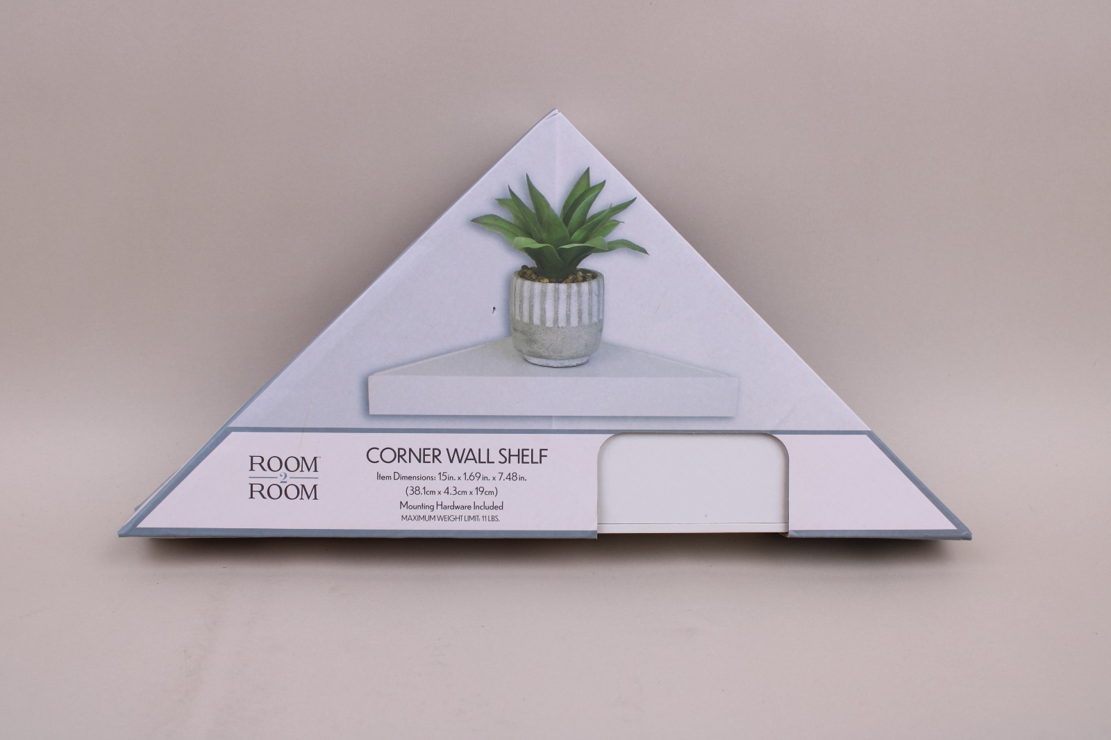 Room 2 Room Corner Wall Shelf (15in x 1.69in x 7.48in) & Mounting Hardware