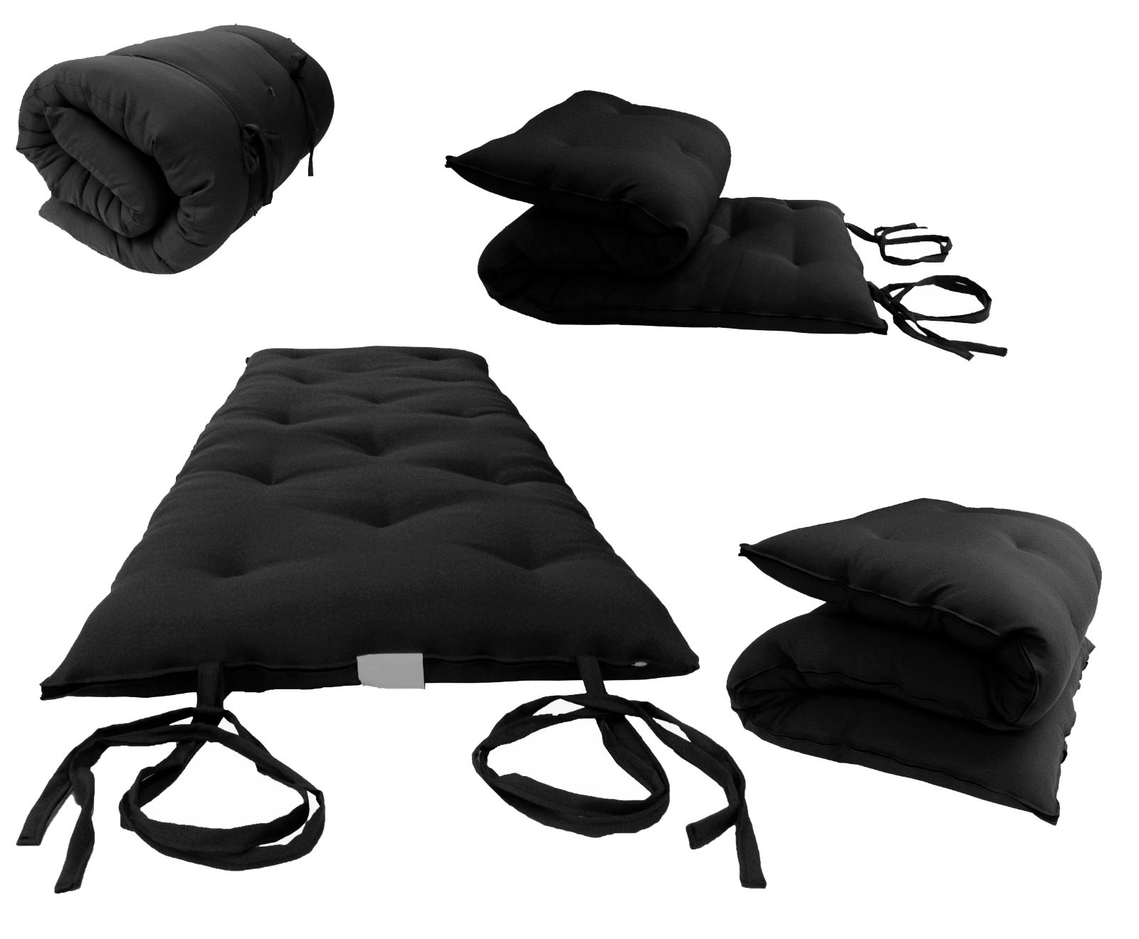 Black Traditional Japanese/Thai Floor Rolling Futon Mattresses, Tatami, Mats