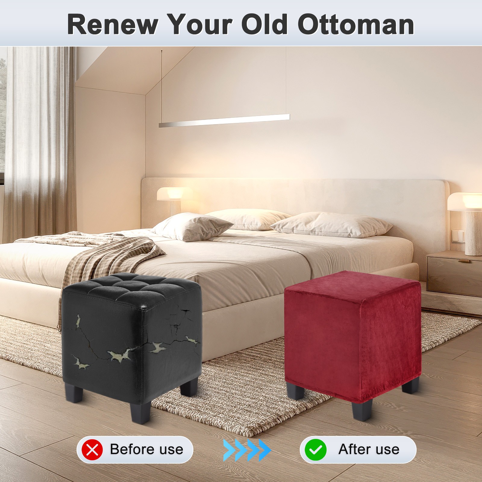 1-Pack 13″x13″x15″ Stretch Square Ottoman covers Footstool Protector Wine