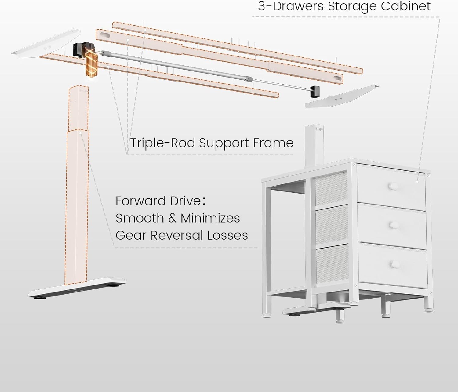 Electric Standing Desk with Drawers, 55 x 24 Inches Height Adjustable Sit Stand