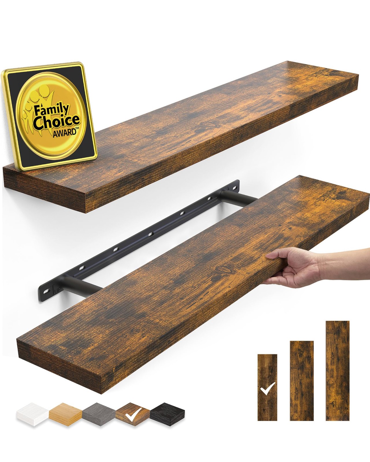 Floating Shelves Set of 2, 22.5 inches Farmhouse Rustic Wood Wall Mounted She…