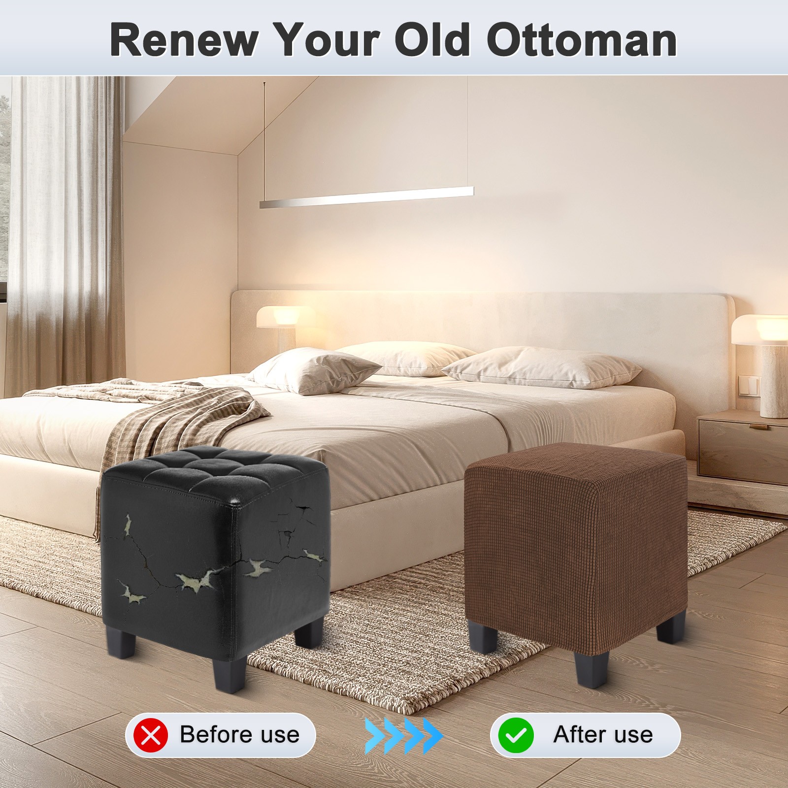 2-Pack 13″x13″x15″ Square Ottoman Slipcovers Footstool Protector Coffee