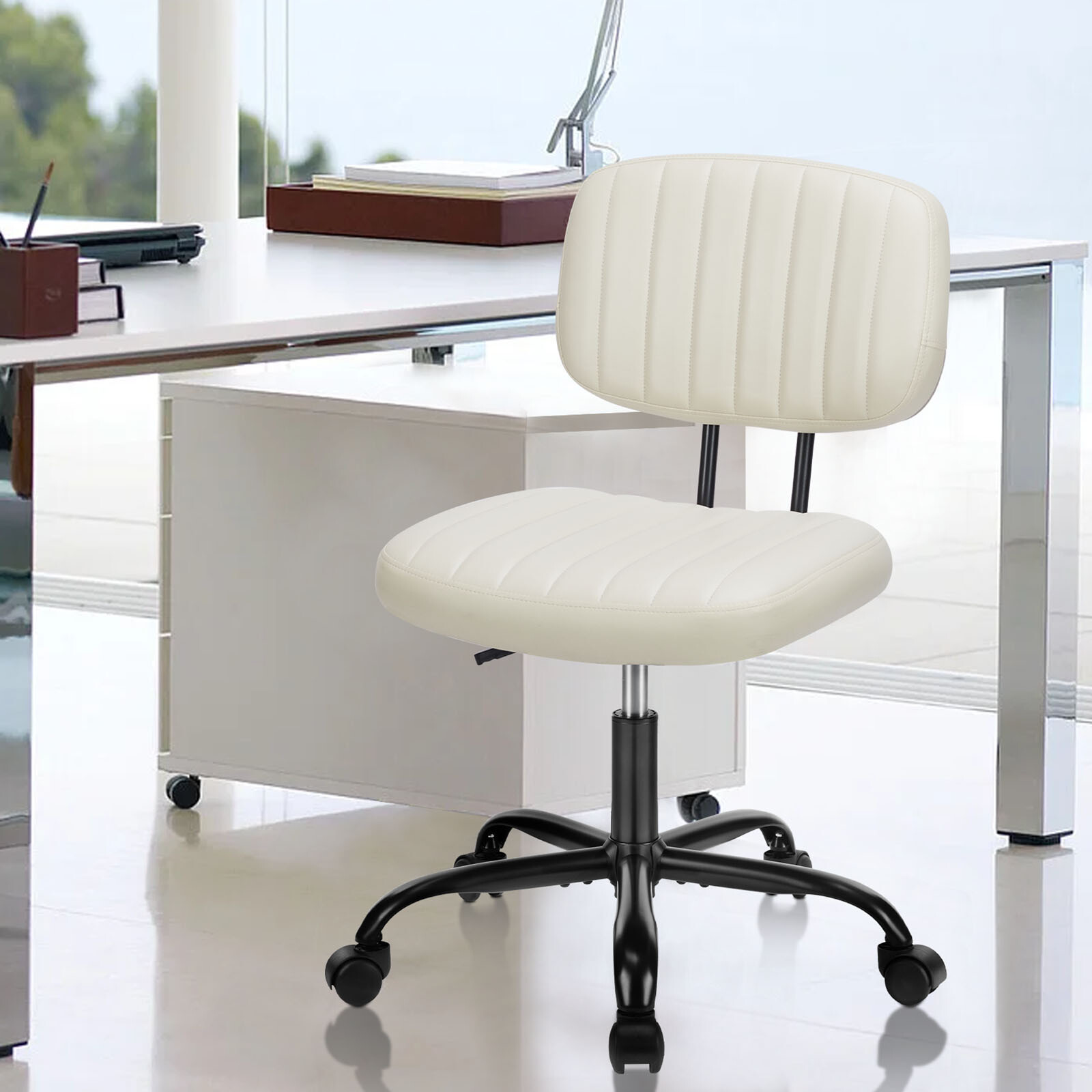 Height Adjustable Small Office Chair Armless with Back Lumbar Support and Wheels