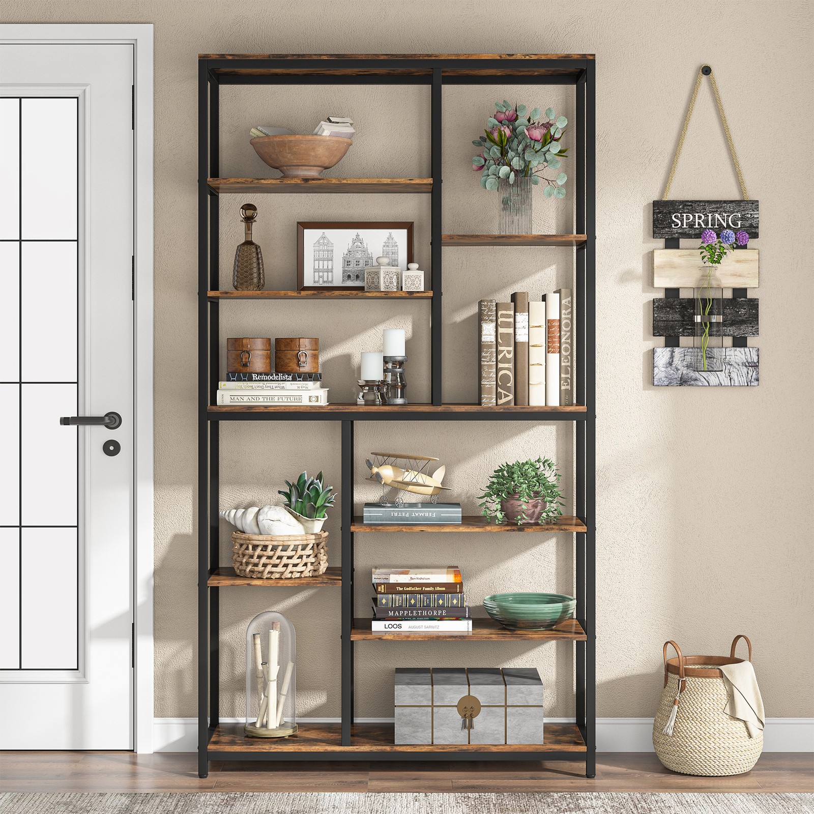 79 inches Tall Bookshelf Bookcase, 8-Tier Staggered Bookcase, Open Shelving Unit