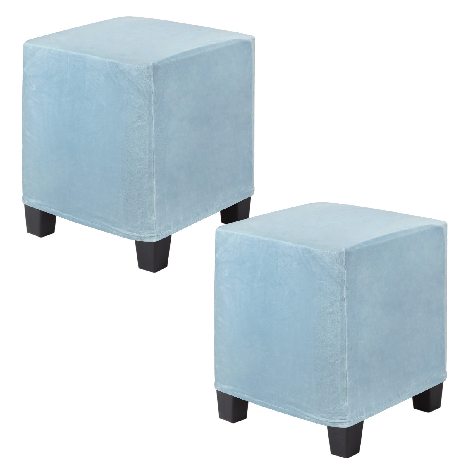 2-Pack 13″x13″x15″ Stretch Square Ottoman covers Footstool Protector Light Blue