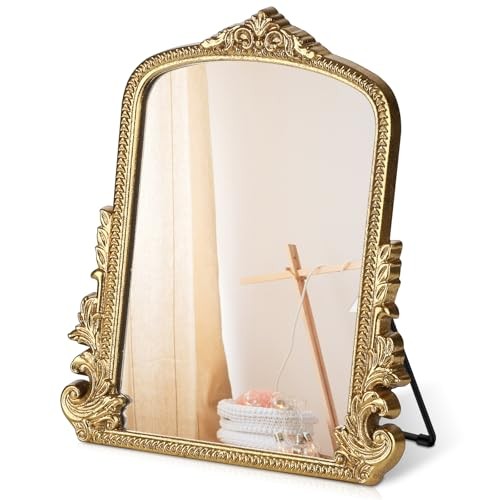 Vintage Makeup Mirror, Vanity Desk Mirror Antique Traditional 12″L x 9.8″W Gold