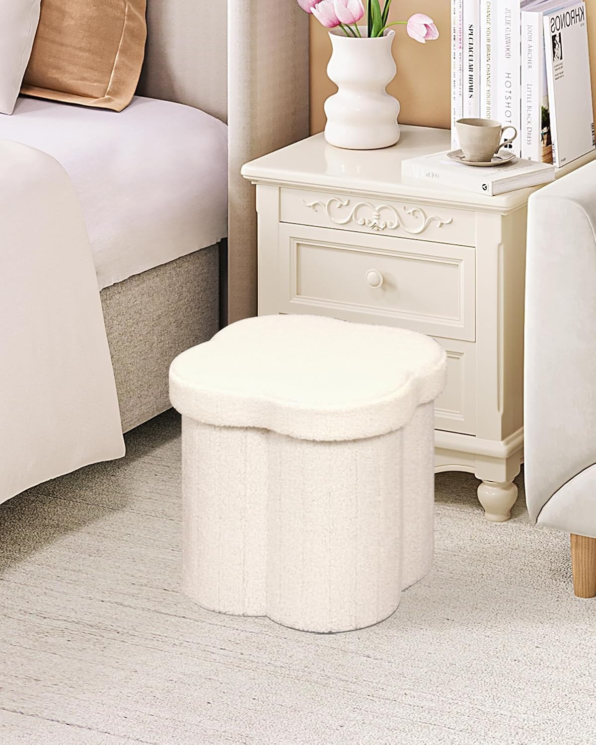 Storage Ottoman Cube, Flowers Shaped Ottomans with Storage Foot Stool Footrest f