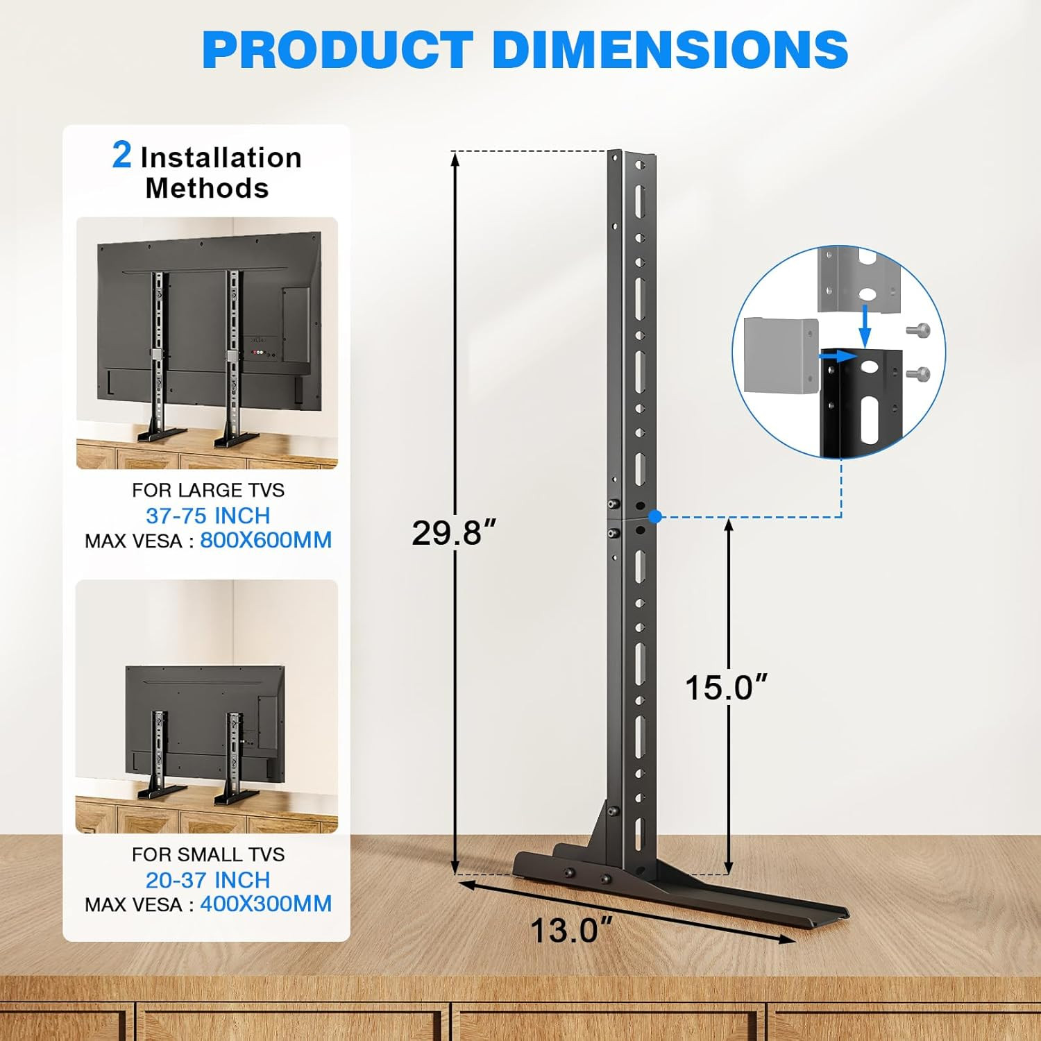 Universal TV Stand for 20-75 Inch Flat Curved Tvs, Height Adjustable Table Top T