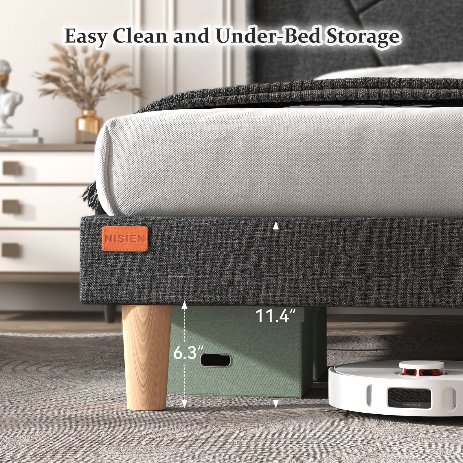 Full Queen King Upholstered Bed Frame Charging Ports Storage Wingback Headboard