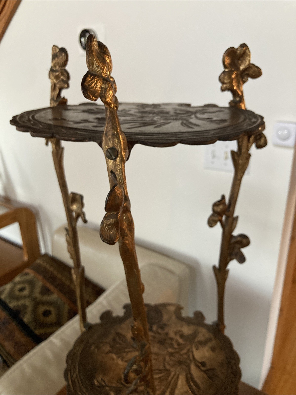 Art Nouveau Two Tier Brass Floral Side Table Plant Stand