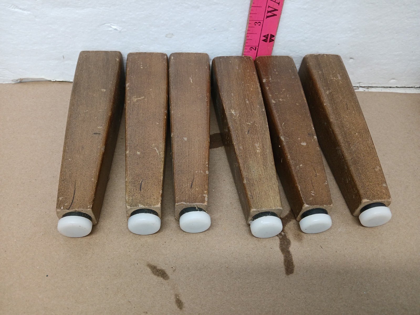 Vintage Tapered Wood Furniture Legs Set of 6 MCM Sofa Chair Cabinet 6″ w Glides