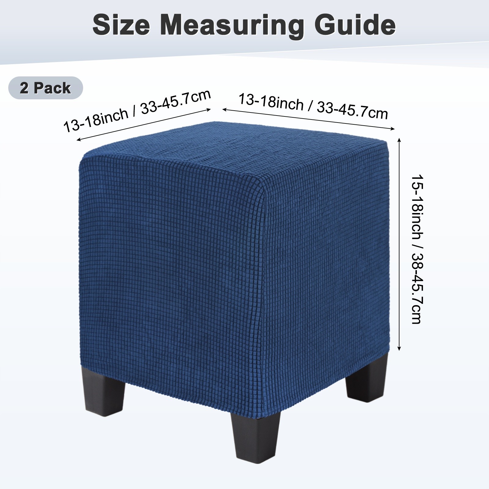 2-Pack 13″x13″x15″ Square Ottoman Slipcovers Footstool Protector Light Blue