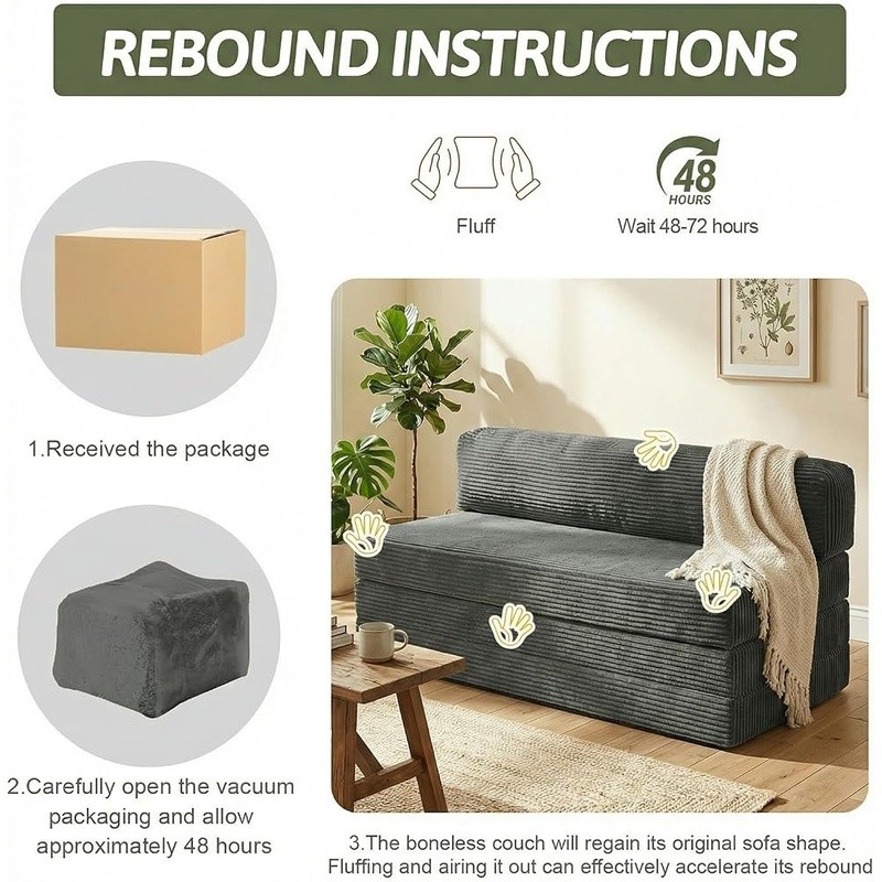 Convertible Sofa Bed Pull Out Couch Tri-Fold Mattress Easy Care Non-Slip New