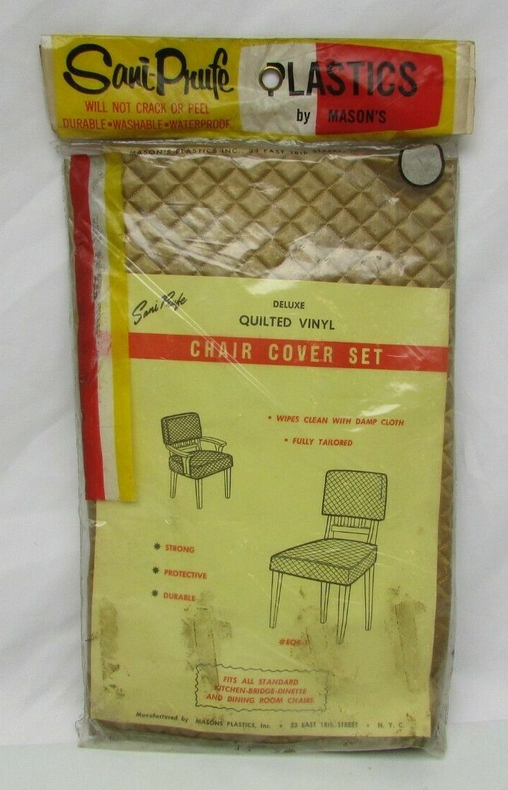 Vintage Sani-Prufe Deluxe Quilted Vinyl Chair Cover Set Gold NOS 1950’s-60’s