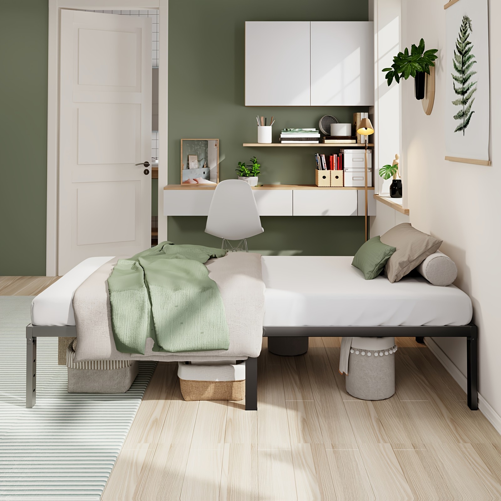 Metal Bed Frame, Bed Frame with Storage Space,Heavy Duty Sturdy Mattress Foundat
