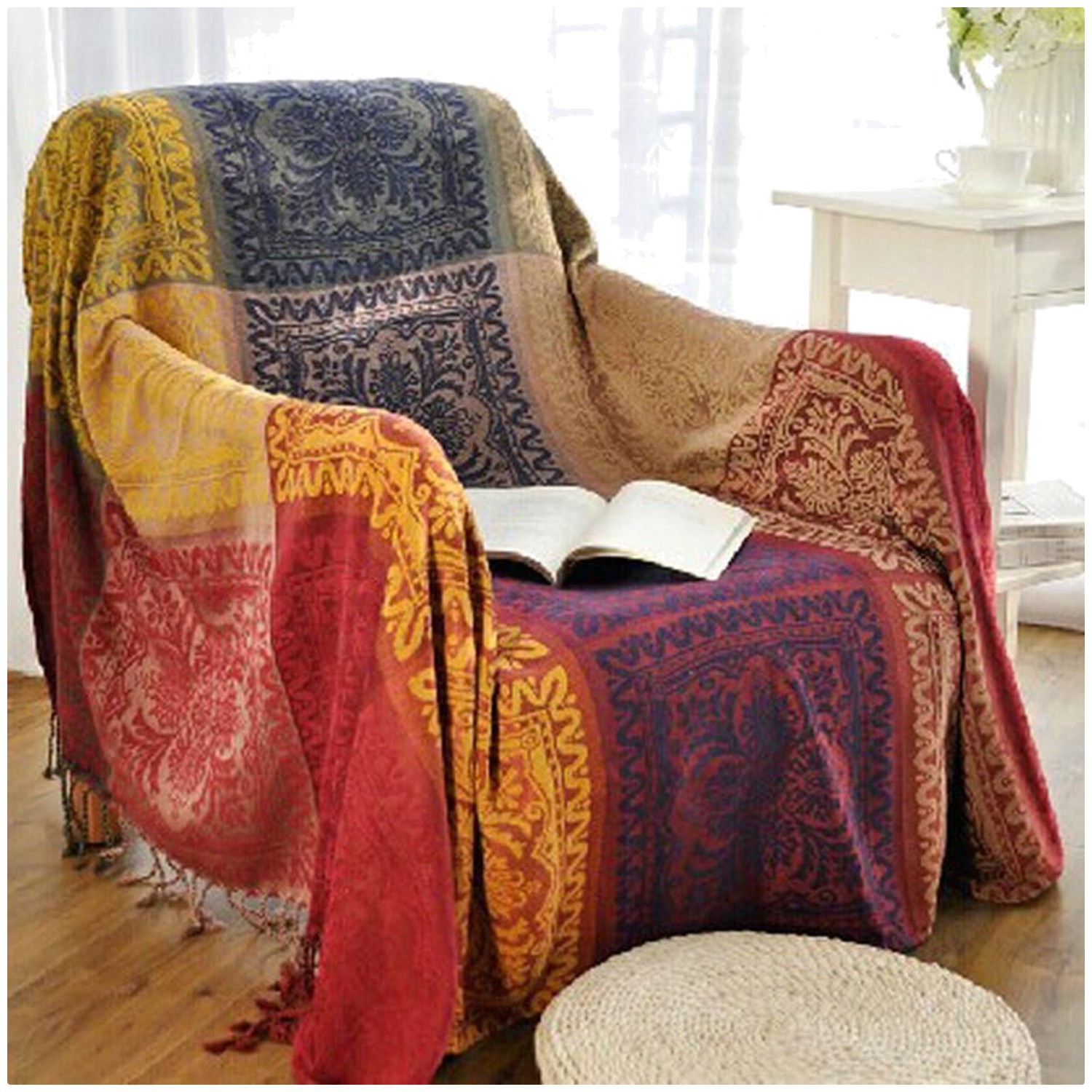 Jacquard Bohemian Tassel Blanket | Decorative Sofa Slipcover