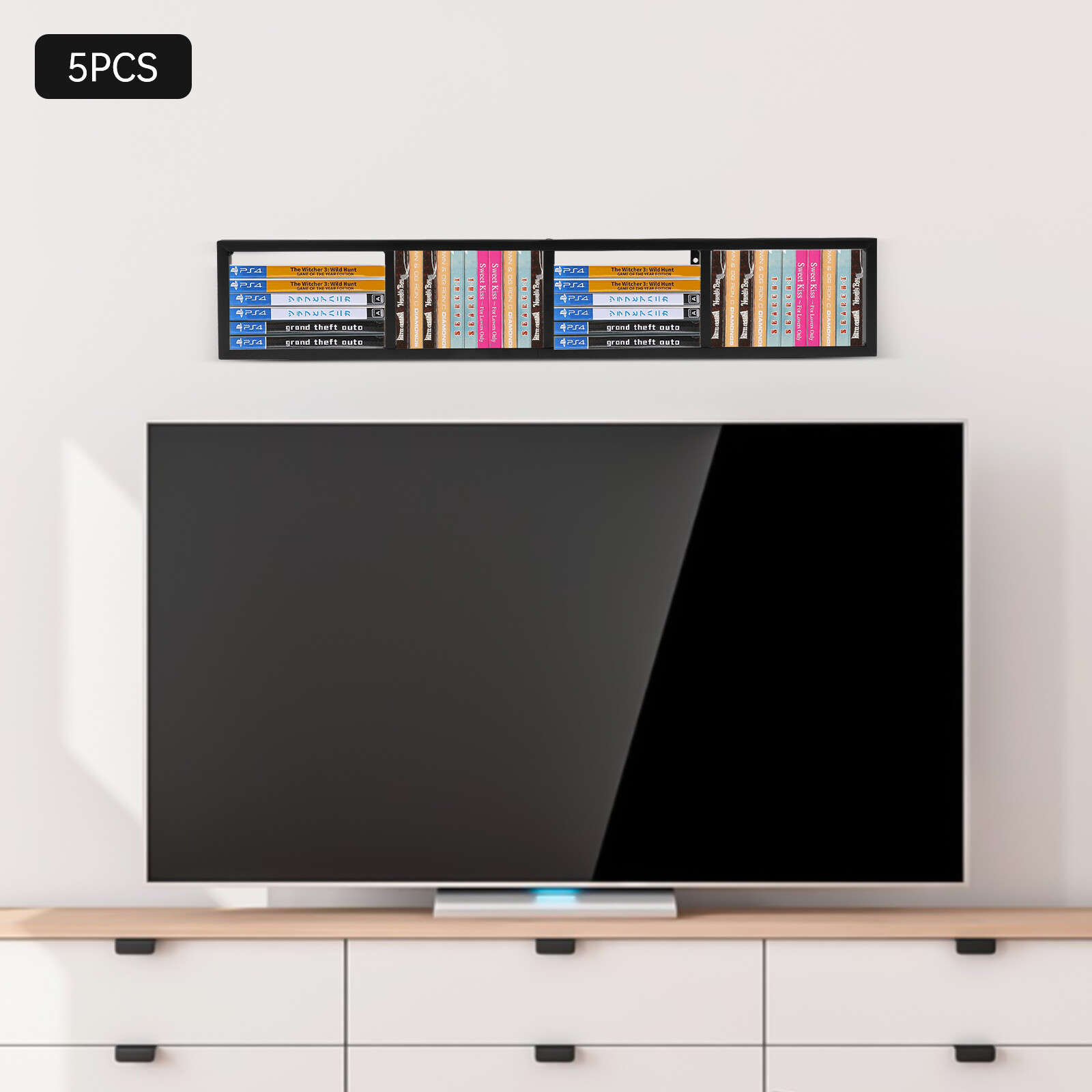 5PCs 34 In Video Game Rack Media Storage Shelves For Wall, CD DVD Storage Shelf