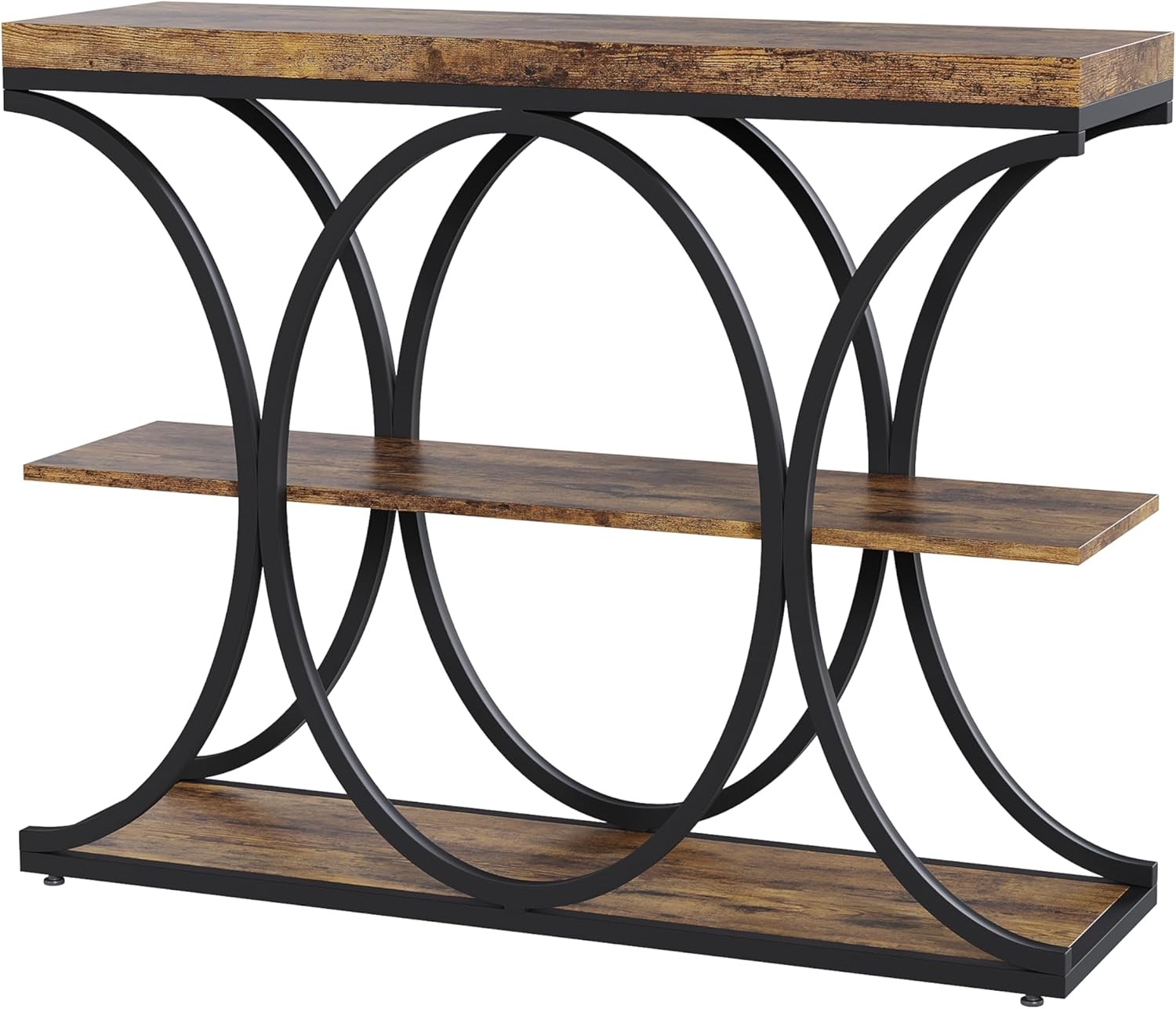 3-Tier Industrial Entryway Table with Metal Frame, Open Shelf Console Sofa Table