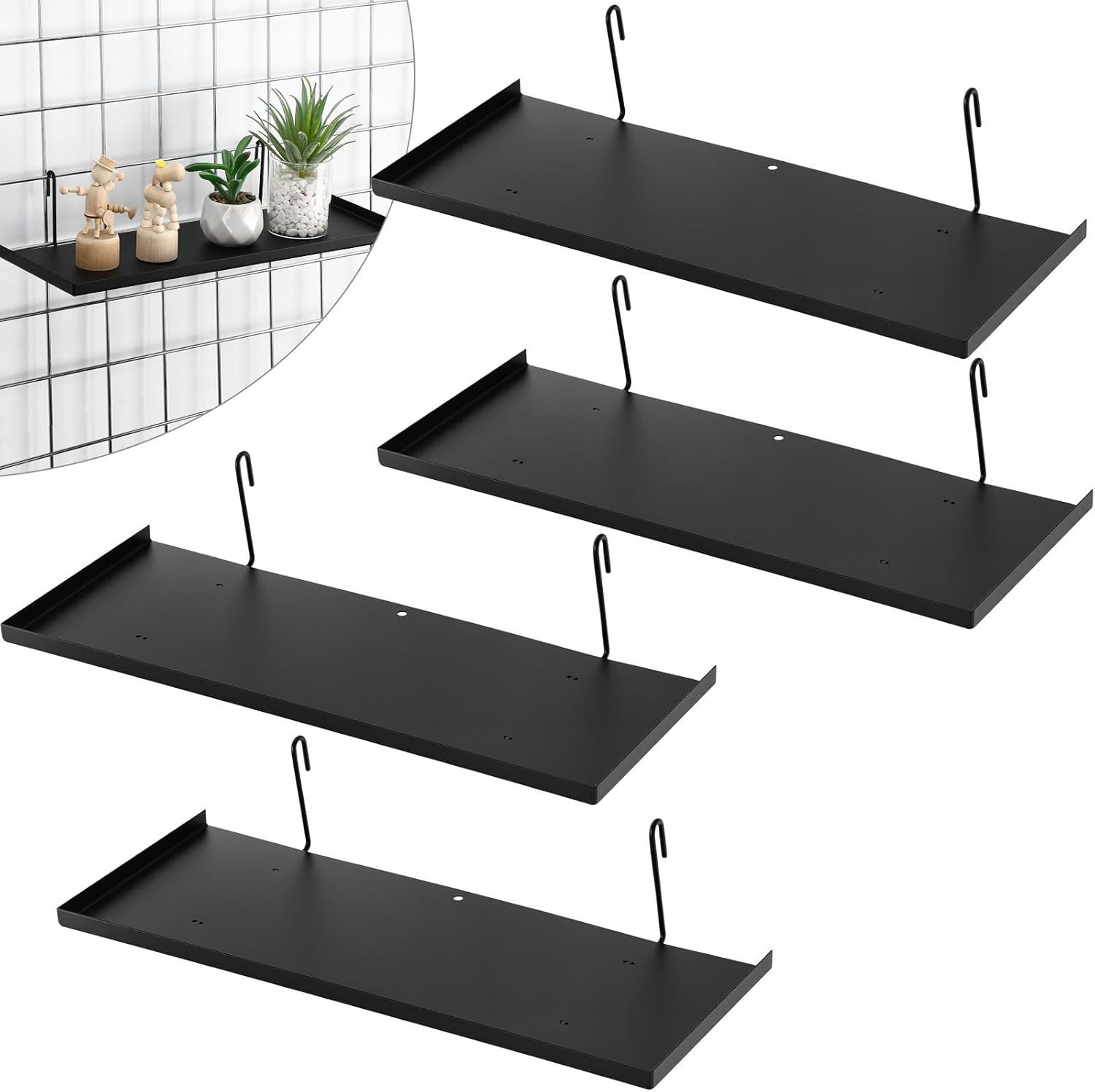 Gridwall Shelf Hooks and Racks – 4 Pcs Metal Wall Shelves for Home and Retail