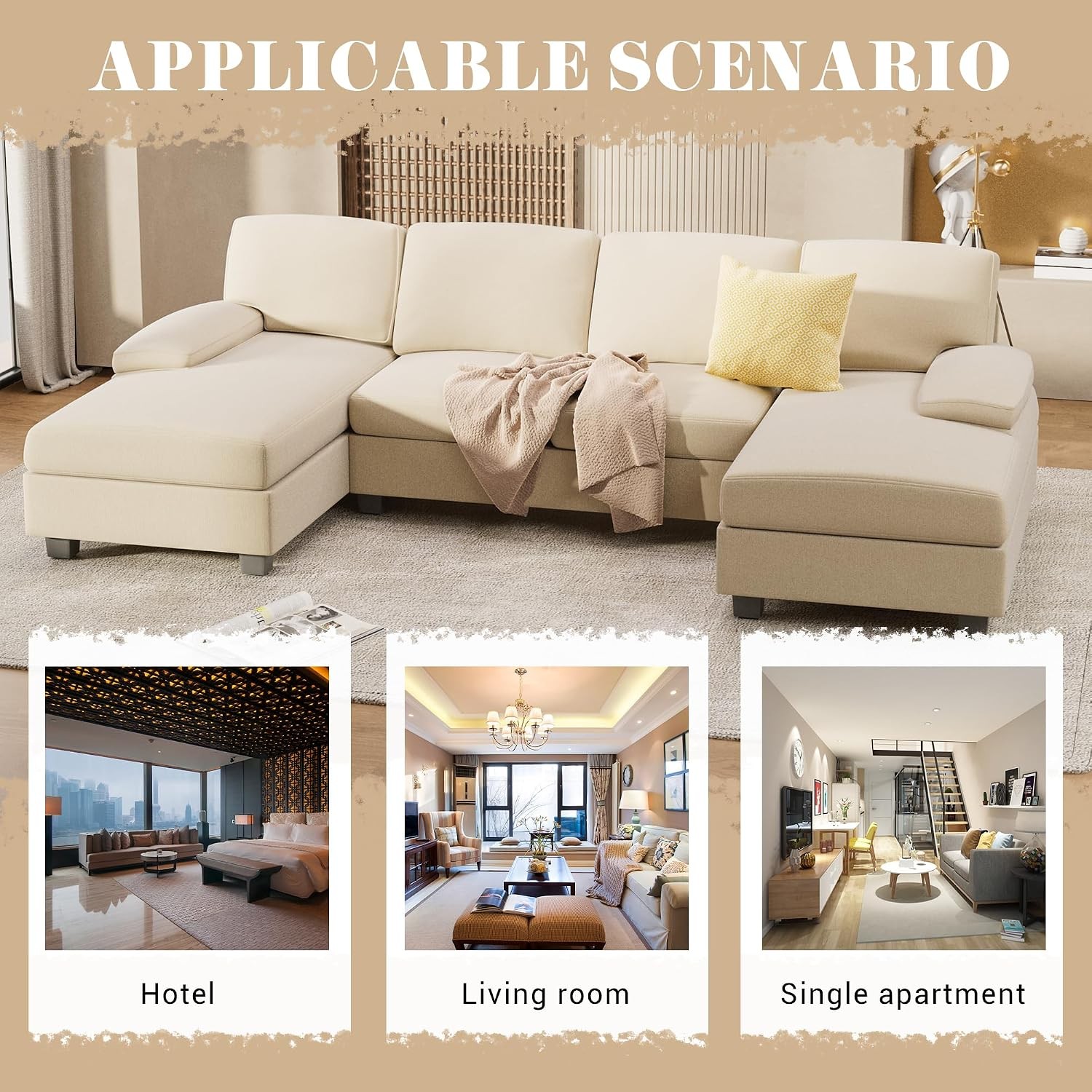 Convertible Sectional Sofa Couch 4 Seat Sofa Set Living Room U-Shaped Modern