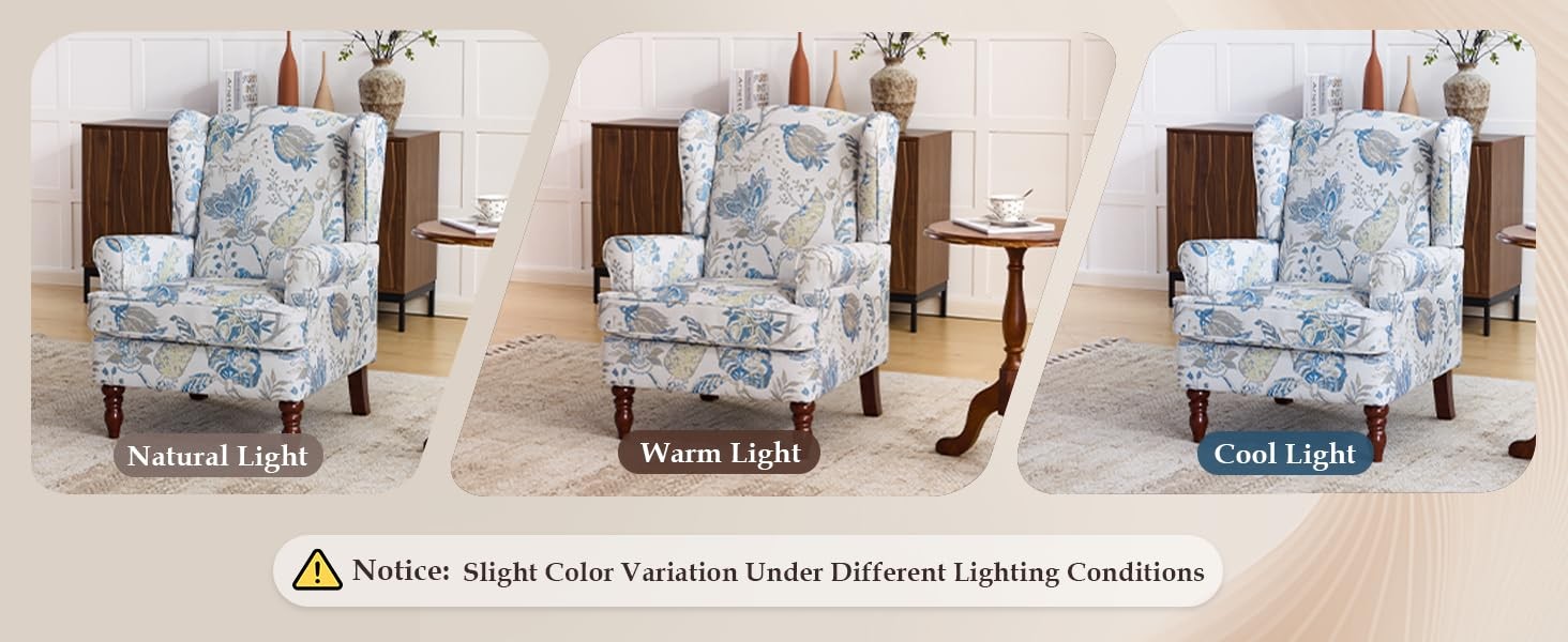 Floral Accent Chair, Comfortable High Back Upholstered Armchair with Solid Wood