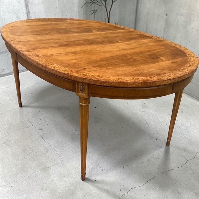 Vintage American Furniture Oval Dining Table Burl Walnut 3 Leaves Refinished