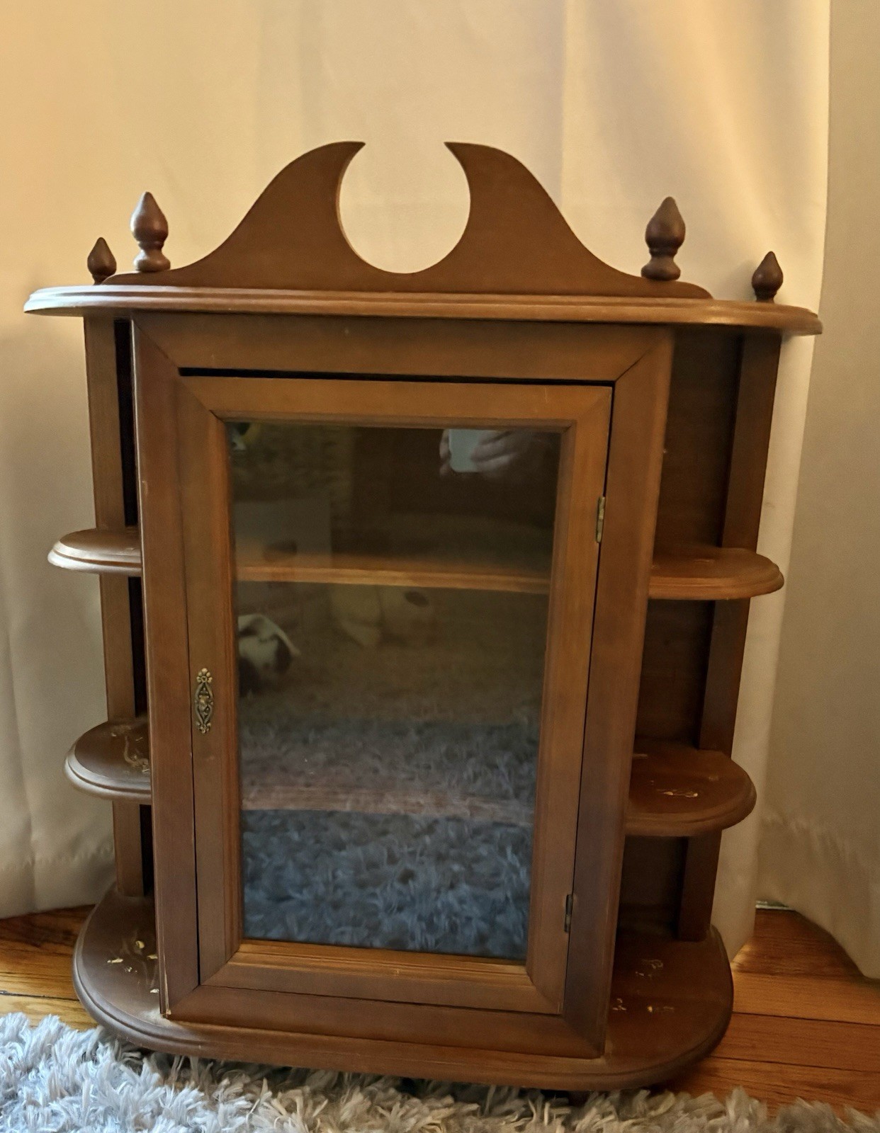 Vintage Wooden Curio Cabinet Knick Knack Display Shelf Glass Door Wall Mountable